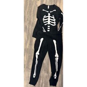 Skeleton 2 Pc Pajama Set Halloween Women Large  (12-14) Black Comfort Loungewear